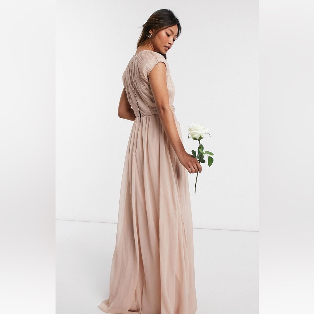 ASOS DESIGN Bridesmaid ruched bodice maxi dress with cap sleeve detail